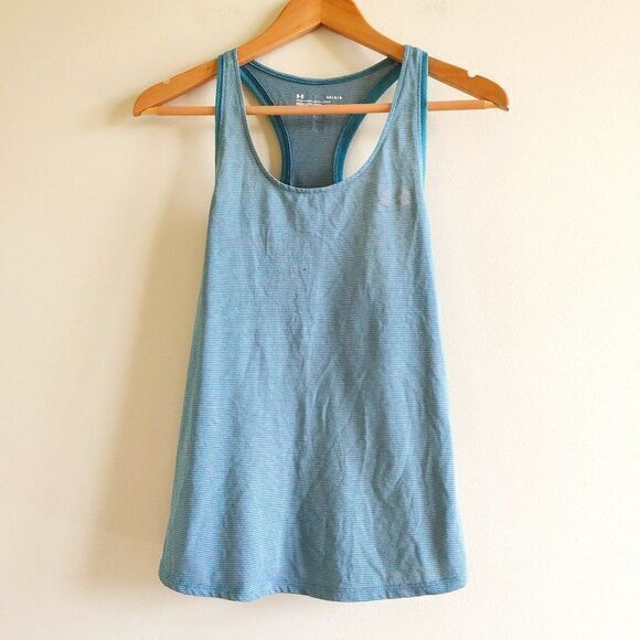 Under Armour HeatGear Racerback Tank‎ Top Striped Fitted Women’s Size L Athletic - Picture 1 of 6